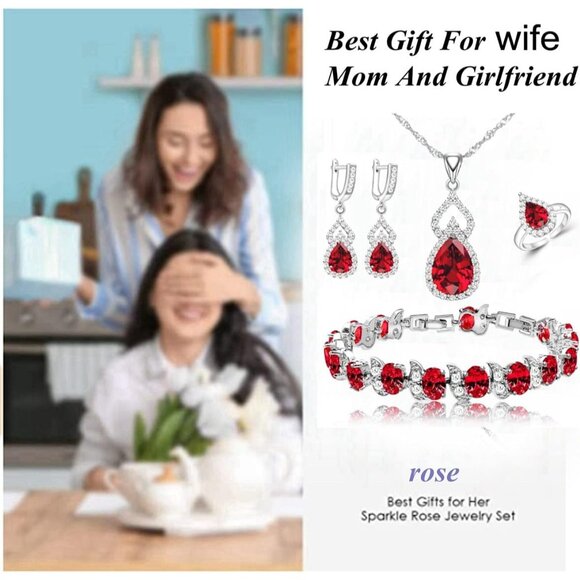 Women Jewelry Set White Gold Plated Necklace Ring Earrings Bracelet Gift - Picture 2 of 8